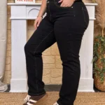 Jean droit femme noir surpiqué VOGGO T42-T50 - noir-beige - 50