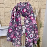 Foulard fleuri coton détails dorés femme - gris - sans-taille