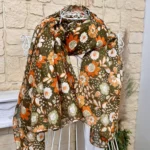 Foulard fleuri coton détails dorés femme