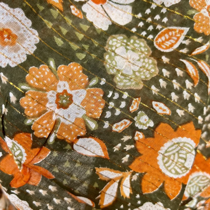 Foulard fleuri coton détails dorés femme - kaki - sans-taille