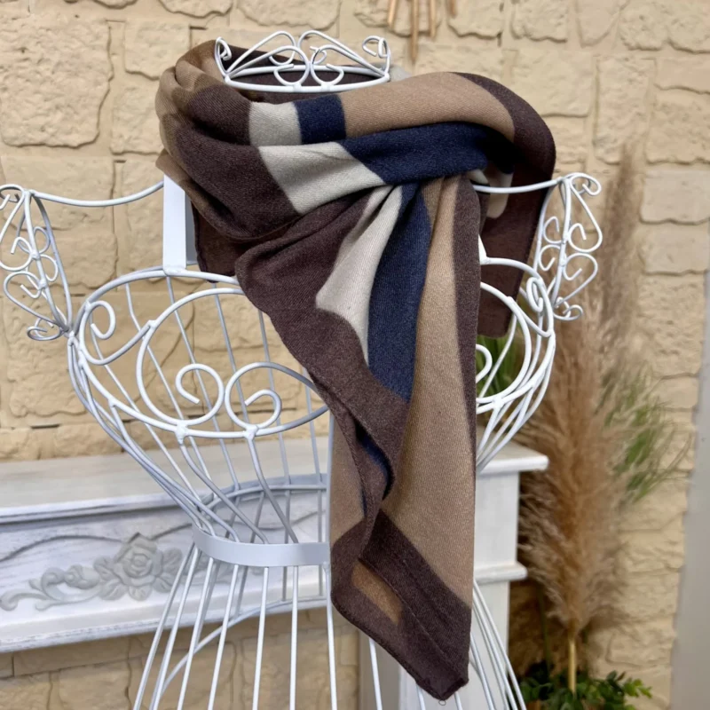 Foulard carré toucher laine motifs vagues femme - marron - sans-taille