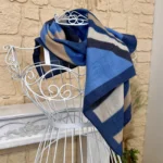 Foulard carré toucher laine motifs vagues femme - marine - sans-taille