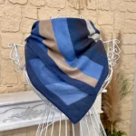 Foulard carré toucher laine motifs vagues femme - marine - sans-taille