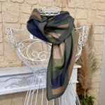 Foulard carré toucher laine motifs vagues femme - kaki - sans-taille