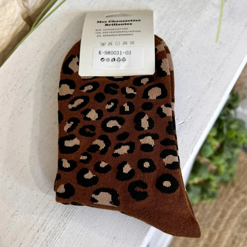 Chaussettes léopard femme T36-T40 - marron - sans-taille
