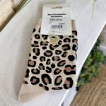 Chaussettes léopard cœur doré femme T36-T40 - beige - sans-taille