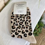 Chaussettes léopard cœur doré femme T36-T40 - beige - sans-taille