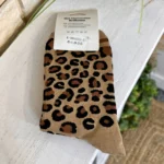 Chaussettes léopard cœur doré femme T36-T40 - camel - sans-taille