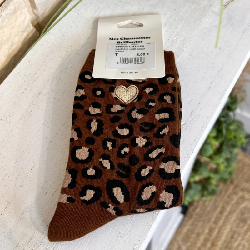 Chaussettes léopard cœur doré femme T36-T40