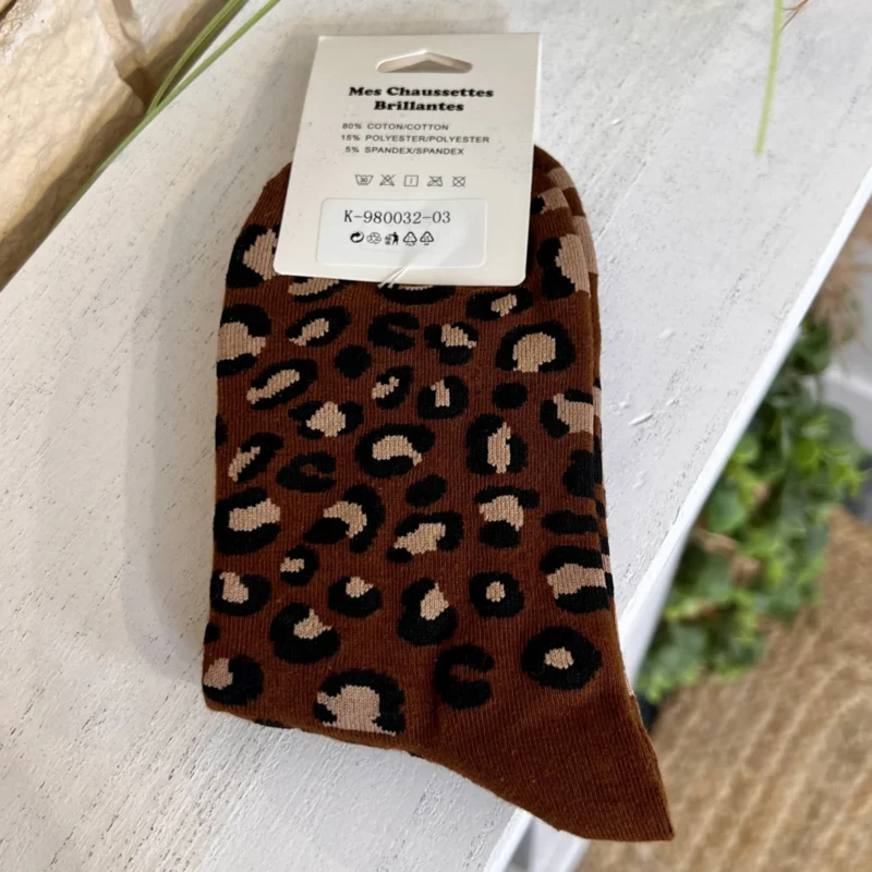Chaussettes léopard cœur doré femme T36-T40 - marron - sans-taille