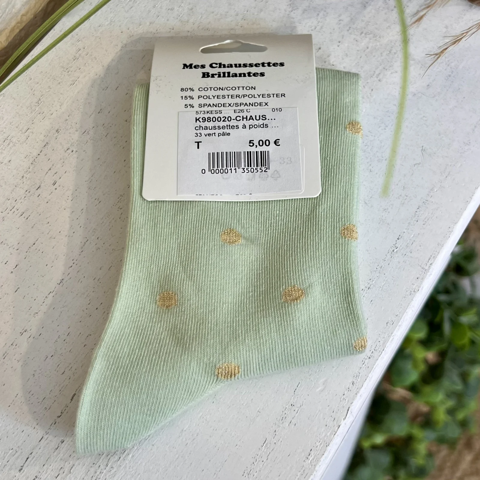 Chaussettes à pois dorés femme T36-T40 - vert-pale - sans-taille