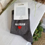 Chaussettes paillettes Maman cœur T36-T40 - gris - sans-taille