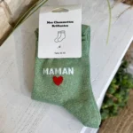 Chaussettes paillettes Maman cœur T36-T40 - vert-pale - sans-taille