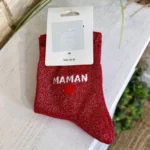 Chaussettes paillettes Maman cœur T36-T40 - bordeaux - sans-taille