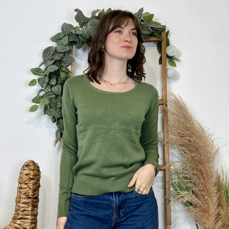 Pull épais col rond femme VOGGO T36-T44 - kaki - 44