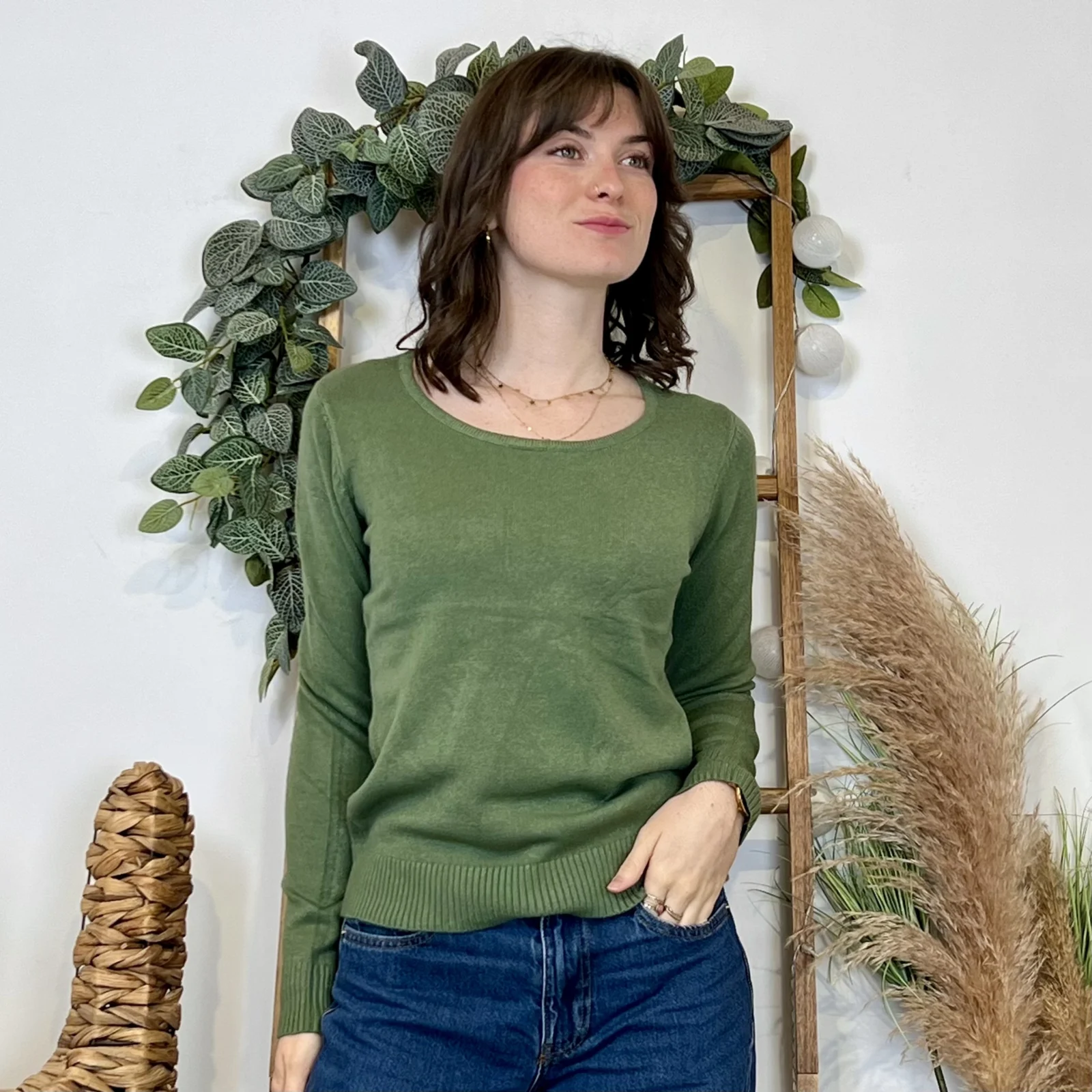 Pull épais col rond femme VOGGO T36-T44 - kaki - 44