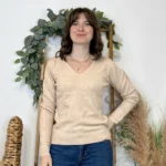 Pull épais col V femme VOGGO T36-T44 - beige - 44