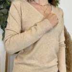 Pull épais col V femme VOGGO T36-T44 - beige - 44