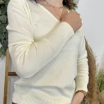 Pull épais col V femme VOGGO T36-T44 - ecru - 44