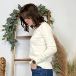 Pull épais col V femme VOGGO T36-T44 - ecru - 44