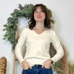 Pull épais col V femme VOGGO T36-T44 - ecru - 44