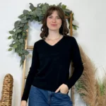 Pull épais col V femme VOGGO T36-T44 - noir - 44