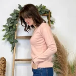 Pull épais col V femme VOGGO T36-T44 - rose-poudre - 44