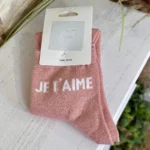 Chaussettes à paillettes « JE T’AIME » - rose - sans-taille