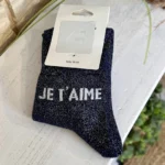 Chaussettes à paillettes « JE T’AIME » - marine - sans-taille