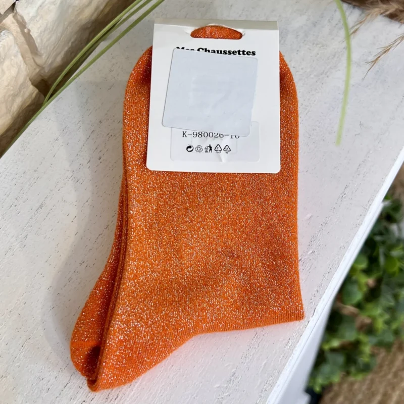 Chaussettes paillettes à messages femme T36-T40 - orange-jolie - sans-taille
