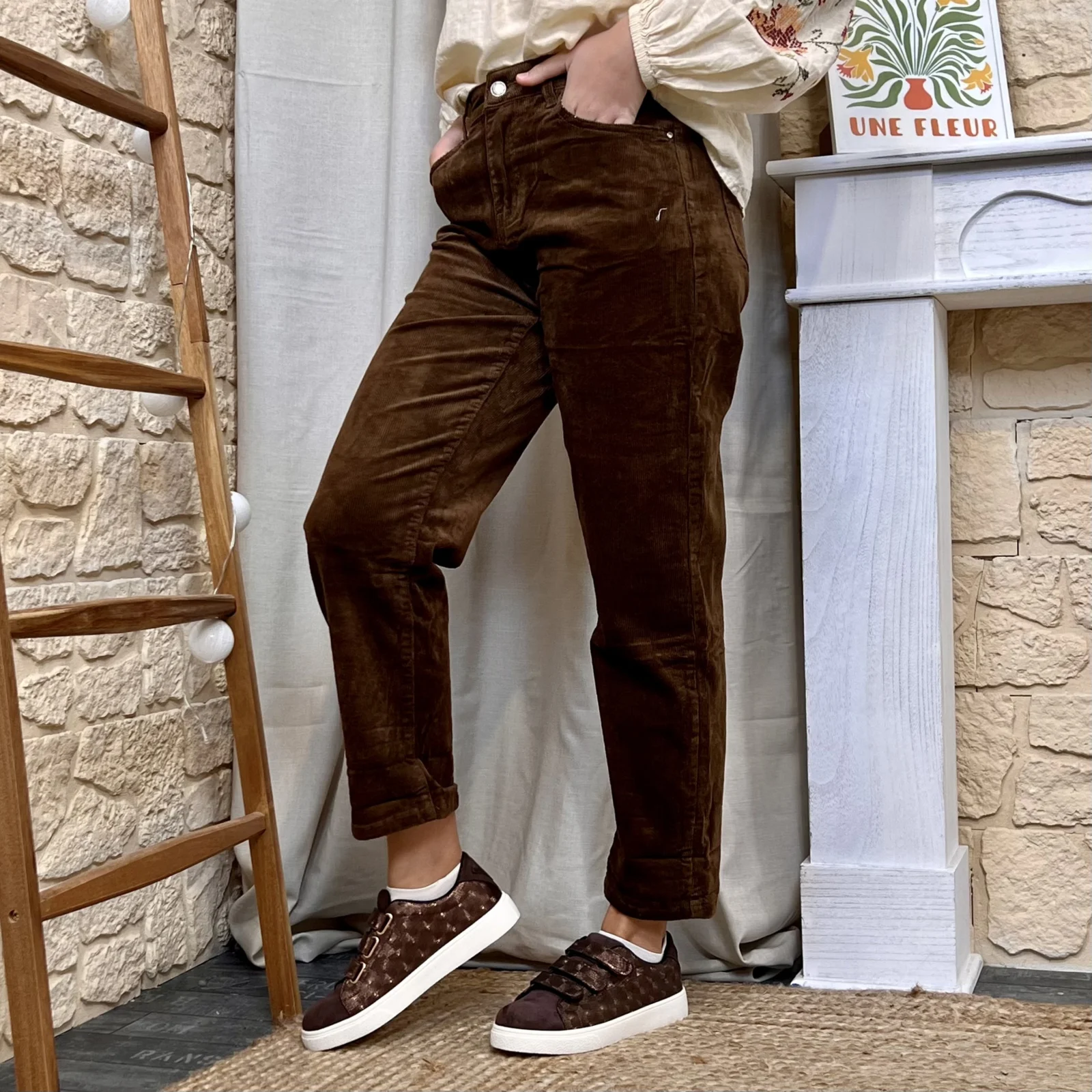 Jean Mom en velours femme VOGGO T36-T44 - marron - 44