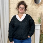 Gilet femme maille ajourée CHRISTY T44-T48 - noir - 48