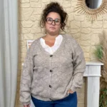Gilet femme maille ajourée CHRISTY T44-T48 - taupe - 48