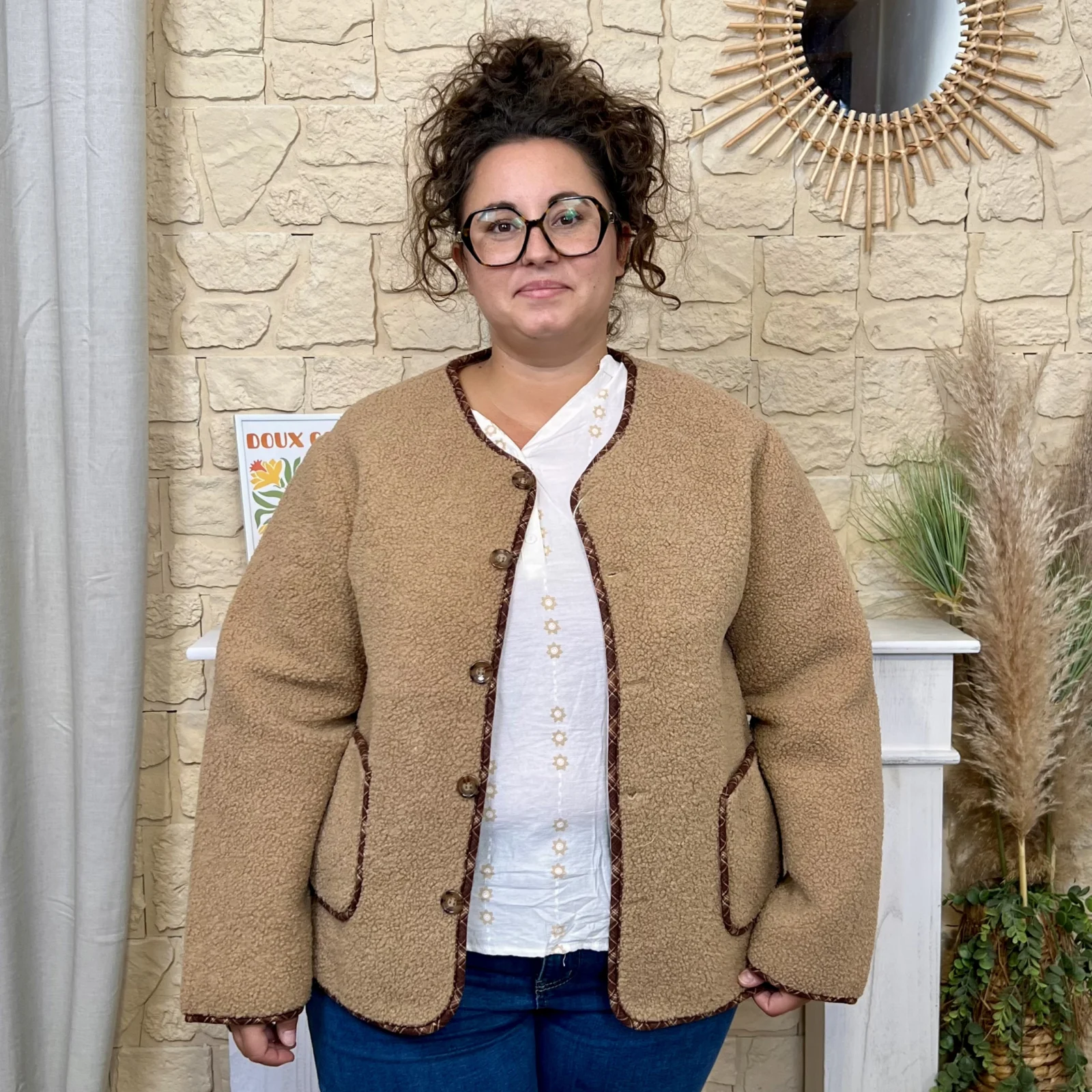 Veste femme bouclette CHRISTY T44-T52 - beige - 52