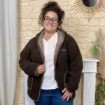 Veste bouclette à capuche Christy T44-T52 - marron - 52