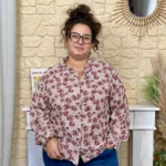Chemise vichy fleurie col mao femme T40-T48 - bordeaux - 48
