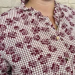 Chemise vichy fleurie col mao femme T40-T48 - bordeaux - 48