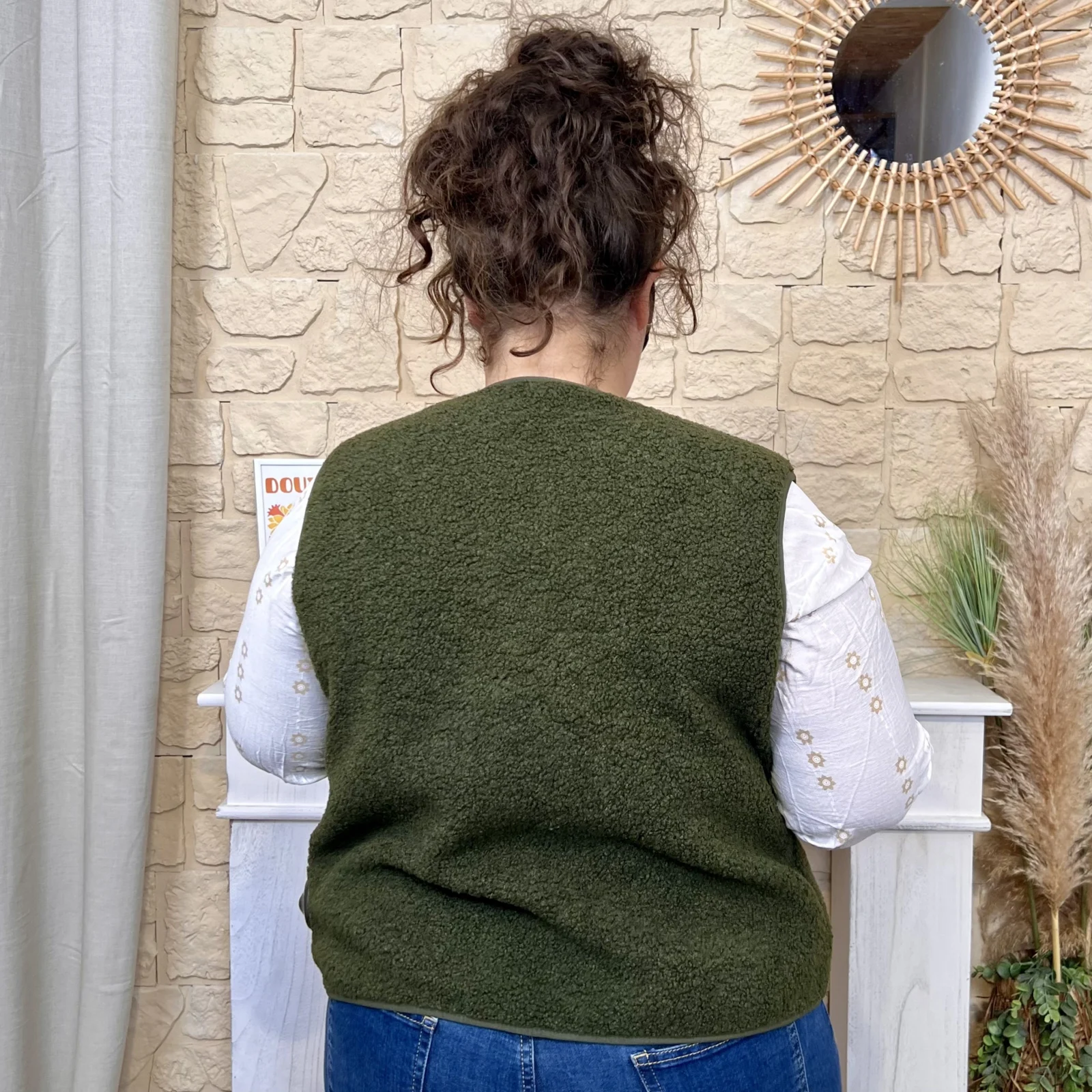 Gilet sans manches effet mouton BY ONE T40-T48 - kaki - 48