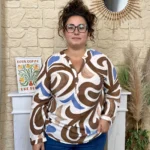 Blouse femme imprimée rétro CHRISTY T44-T52 - marron - 52