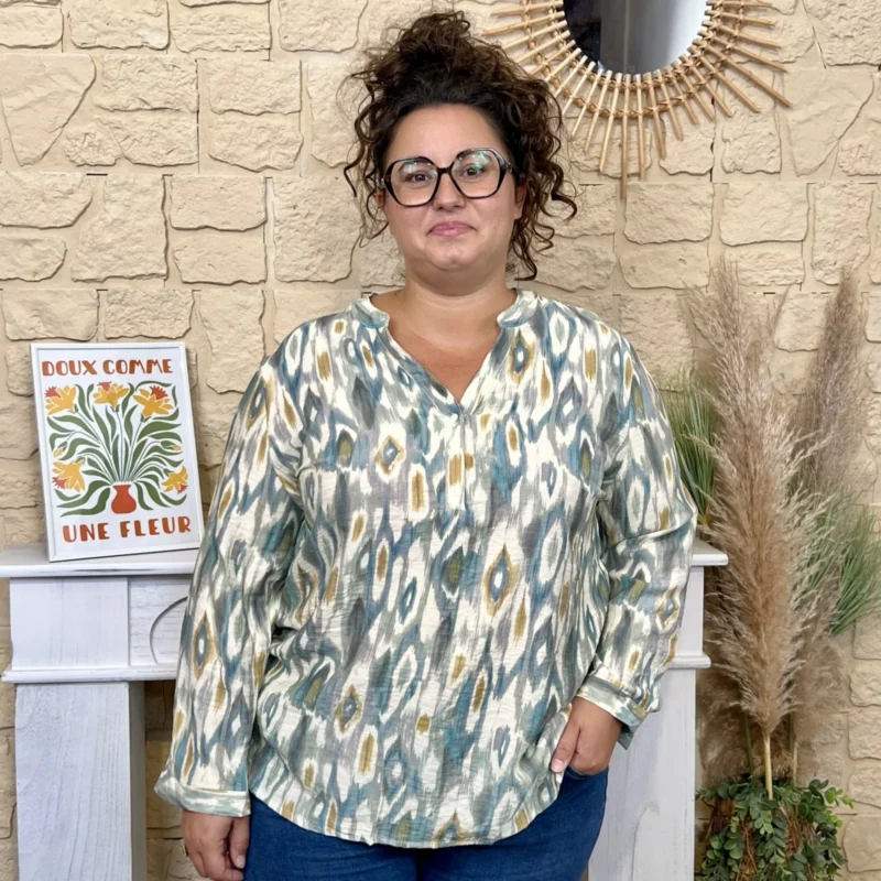 Blouse imprimée graphique CHRISTY T44-T52 - vert-celadon - 52