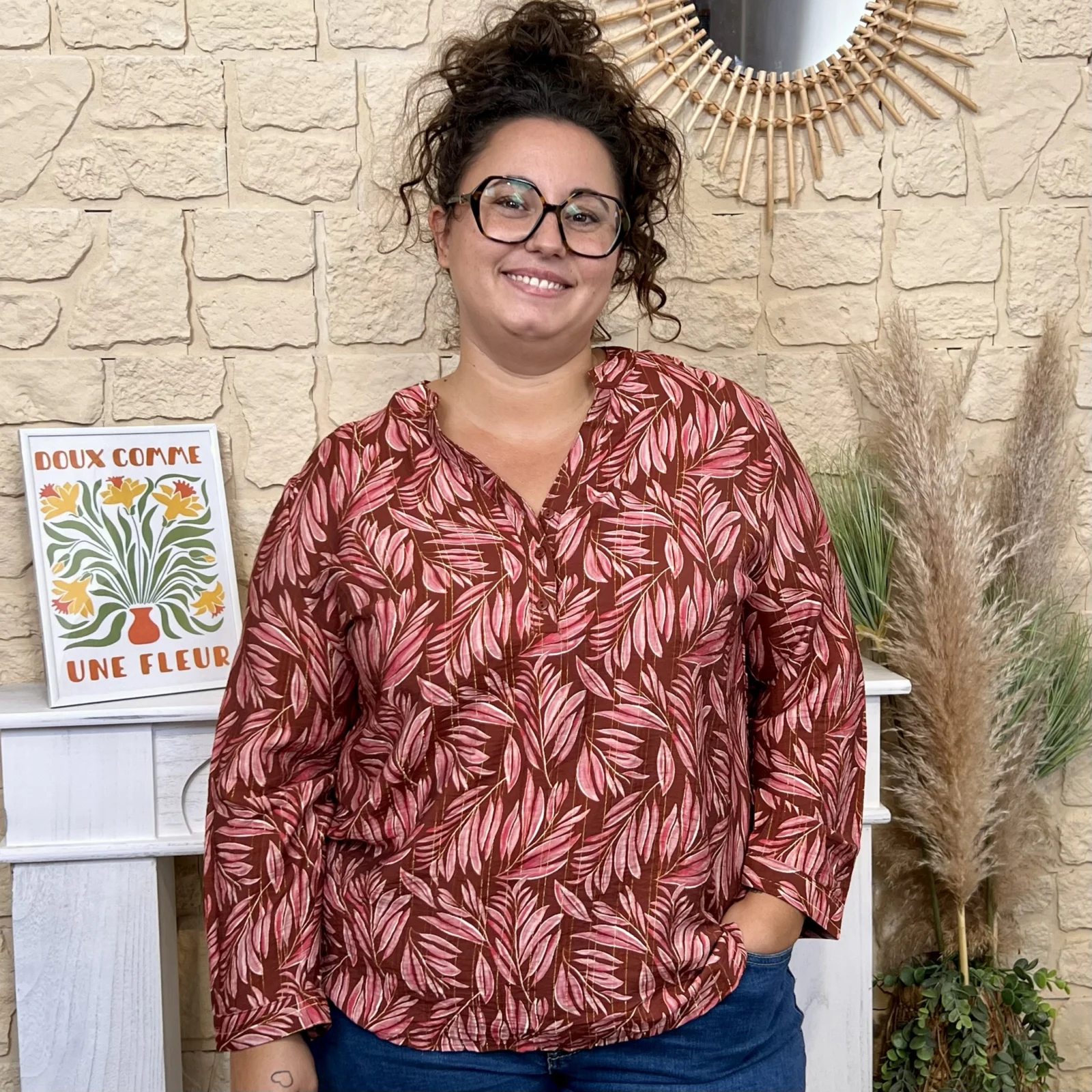 Blouse imprimé fougère femme T44-T48