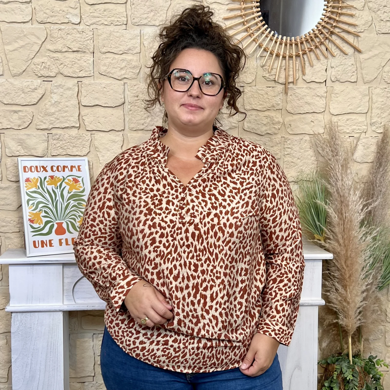 Blouse col victorien imprimé animalier CHRISTY T44-T52