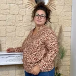 Blouse col victorien imprimé animalier CHRISTY T44-T52 - bordeaux-rouille - 52