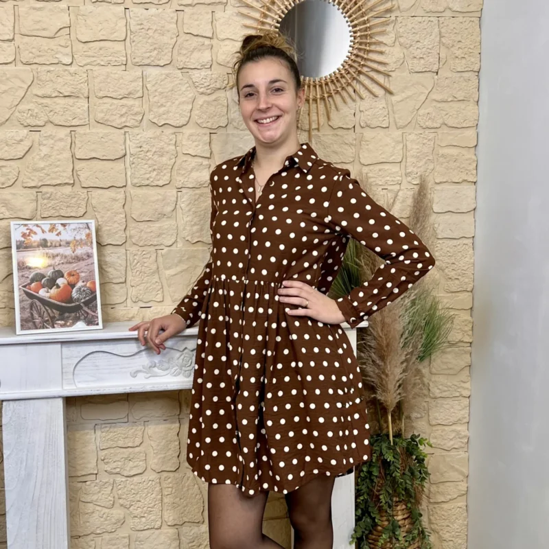 Robe trapèze à pois femme - marron - 38