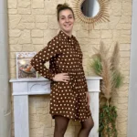 Robe trapèze à pois femme - marron - 38