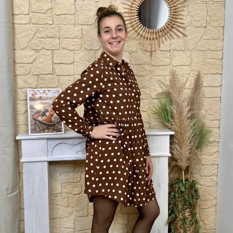Robe trapèze à pois femme - marron - 38