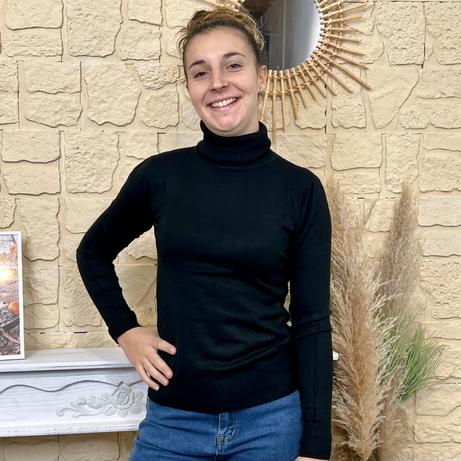 Pull col roulé fin femme VOGGO - noir - 44