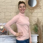 Pull col roulé fin femme VOGGO - rose-poudre - 44