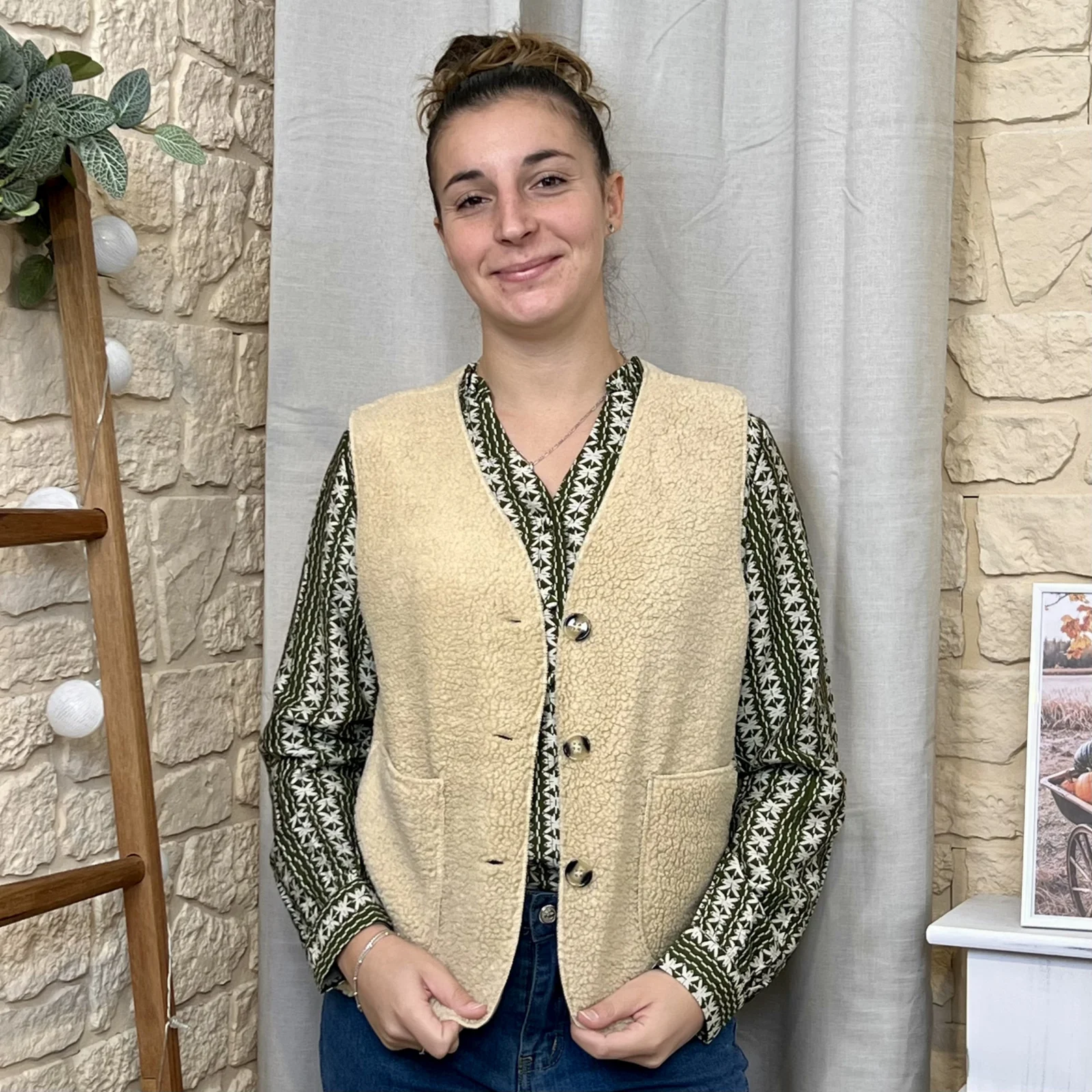 Gilet sans manches effet mouton femme - beige - taille-unique