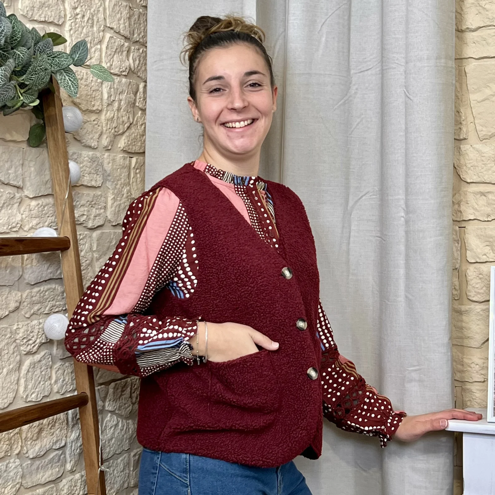 Gilet sans manches effet mouton femme - bordeaux - taille-unique